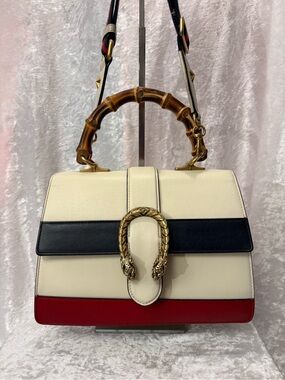 Gucci Dionysus Medium Bamboo Top Handle Bag in White, Blue and Hibiscus Red COA